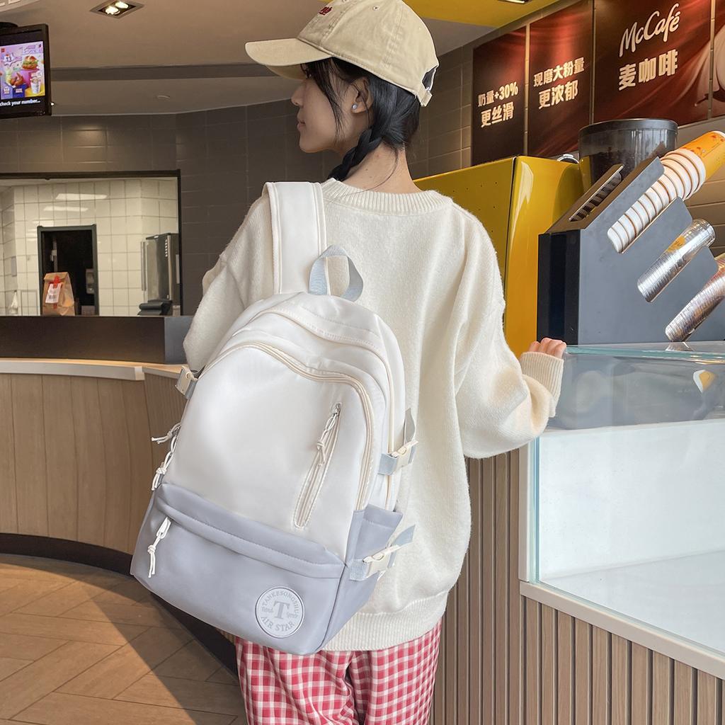 Schoolbag Female Korean Version High School Simple Contrasting Colors Ins Japanese Junior High School College Students Campus Leisure Large-capacity