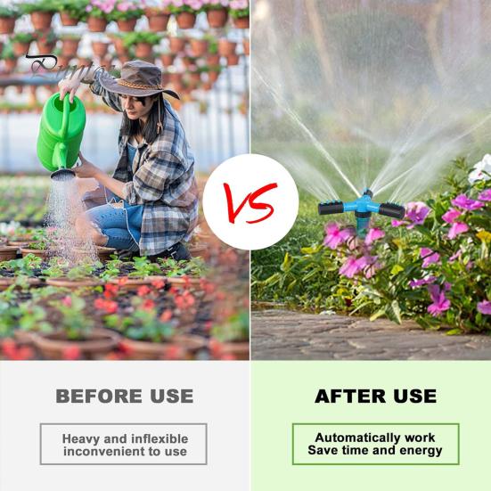 Lawn Sprinkler with Stake 3 Arm Design Large Area Coverage Adjustable 360-Degree Rotating Garden Yard Water Sprinkler