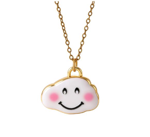 Asu Gold Plated Cartoon Cute Link Chain Cloud Graffiti Pendant Stainless Steel Necklace Gift