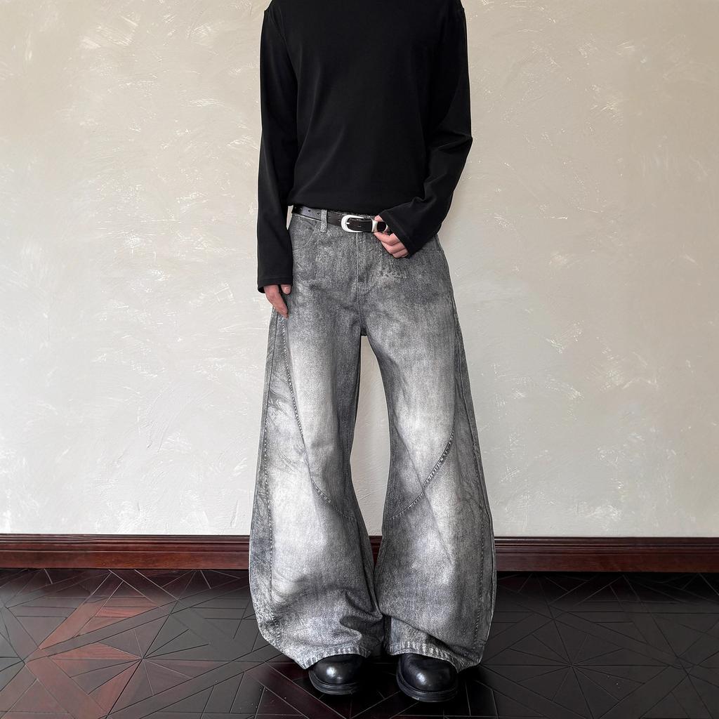 Amerikanische High Street D-Druck alte Dekonstruktion Säbel Jeans Herren Frühling und Herbst Nischen Design Locker Weite Hosen