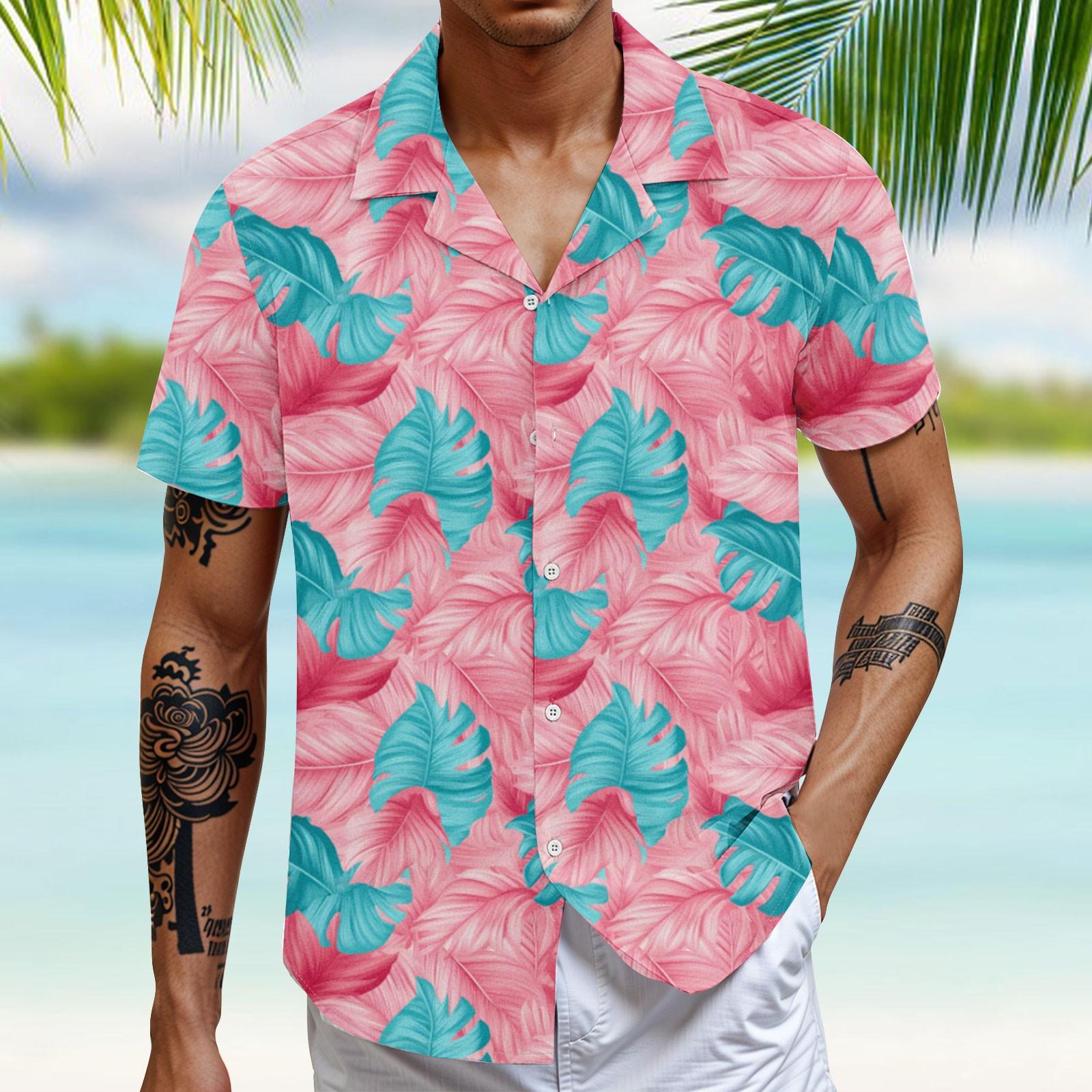 

Мужская повседневная свободная рубашка с короткими рукавами, модная рубашка с принтом, топ XXXXL розовый