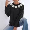 Hand Hooked Flower Splicing Autumn and Winter Loose Comfortable Casual Solid Color Long-sleeved Top Round Neck Pullover Sweater