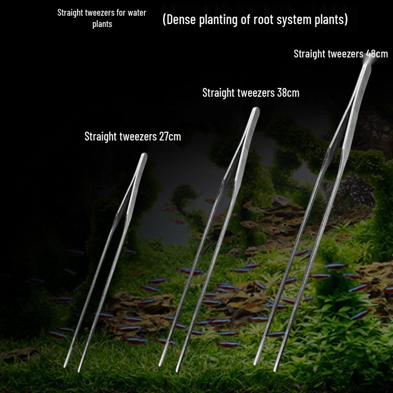 Aquarium Plant Care Set: Stainless Steel Curved Scissors, Tweezers, and Trimming Tools for Aquatic Landscaping and Cleaning.