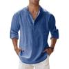 Men's Summer Large Size Casual Loose Stand Collar Solid Color Long Sleeve Shirt
