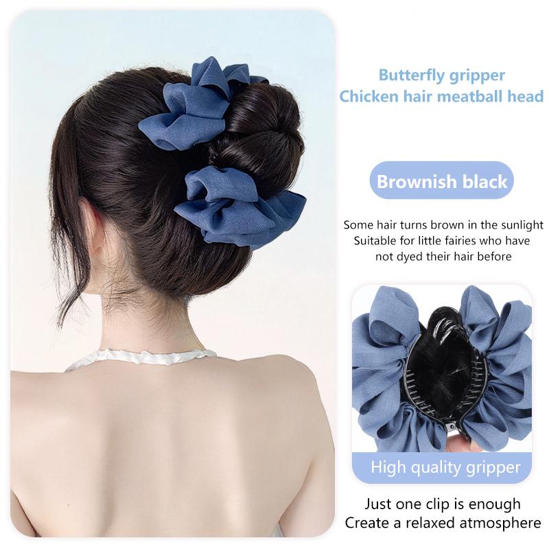 Synthetic Hair Bun Claw Clip With Hair Band Natural Wig Hair Clip Fluffy Brown Black Bun Head Wig Hair Accessories