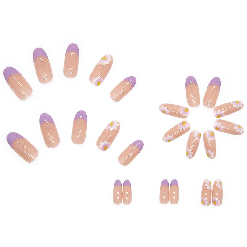 Medium and long Ballet Nail Art Patch Wearing Nail Finished Purple Flower White Less nails Internet celebrities