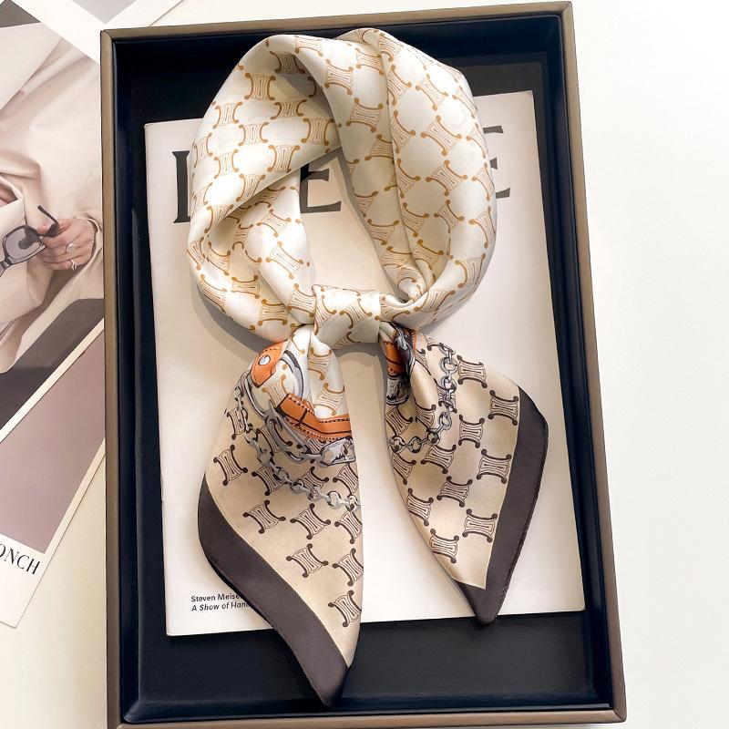 Silk Scarf for Women Square Scarf Versatile Professional Silk Scarf Retro Printed Scarf