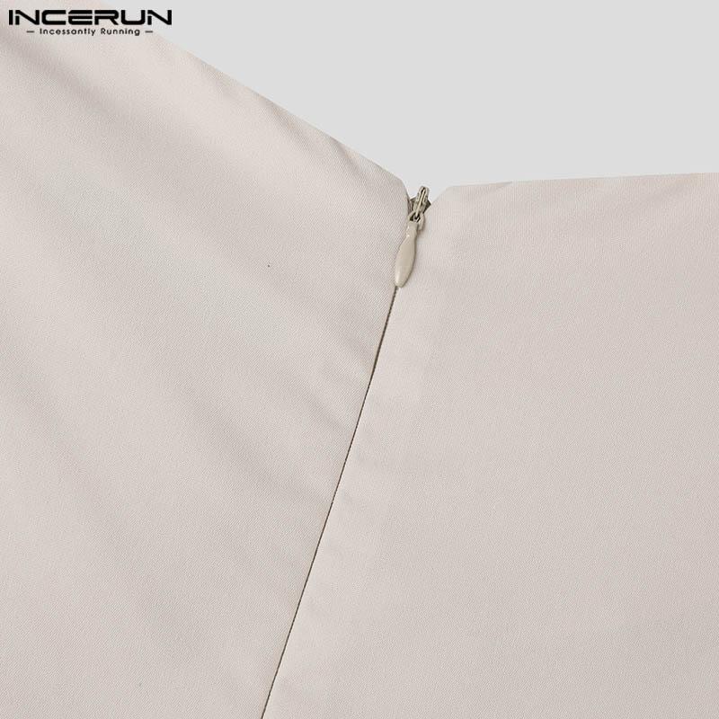 INCERUN Men Zipper Waist Long Pants Casual Twisted Wide Leg Trousers