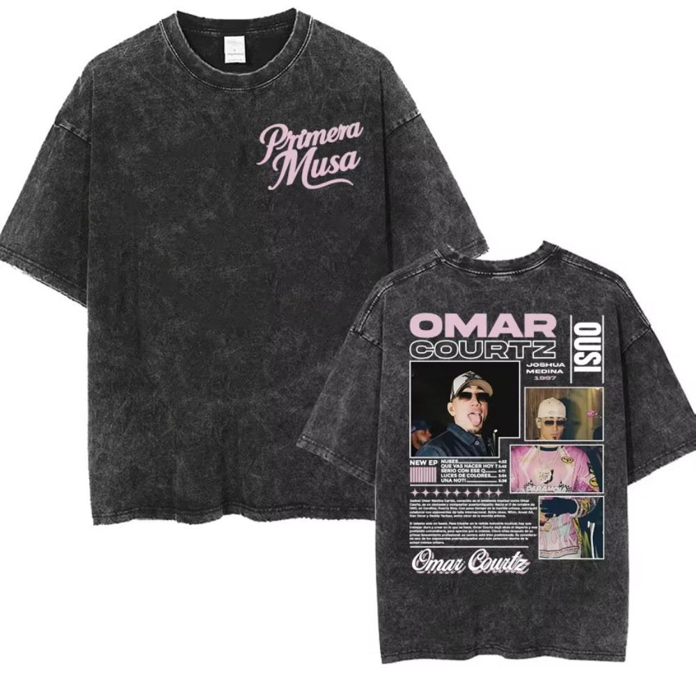 Rapper Omar Courtz Primera Musa World Tour T Shirts Men Women Fashion Gothic Hip Hop T-shirt Vintage Washed Short Sleeve T-shirt