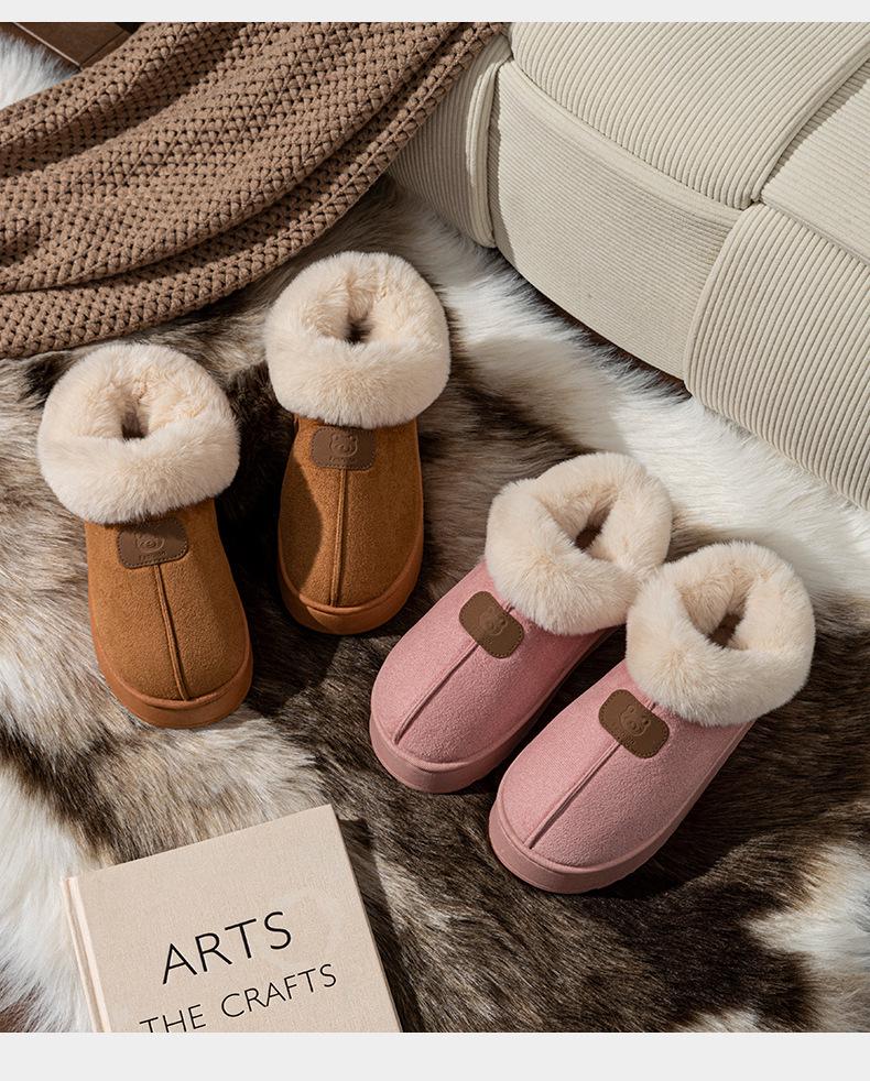 Women's Thick-Soled Winter Cotton Snow Boots & Slippers - Warm, Velvet, Closed-Toe for Outdoor & Home Wear