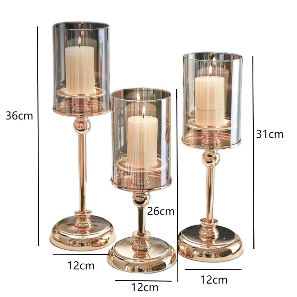 1/3Pcs Vintage Glass Candle Holders Set Elegant Iron Base Replacement For Home For Cafes Model Homes Decoration