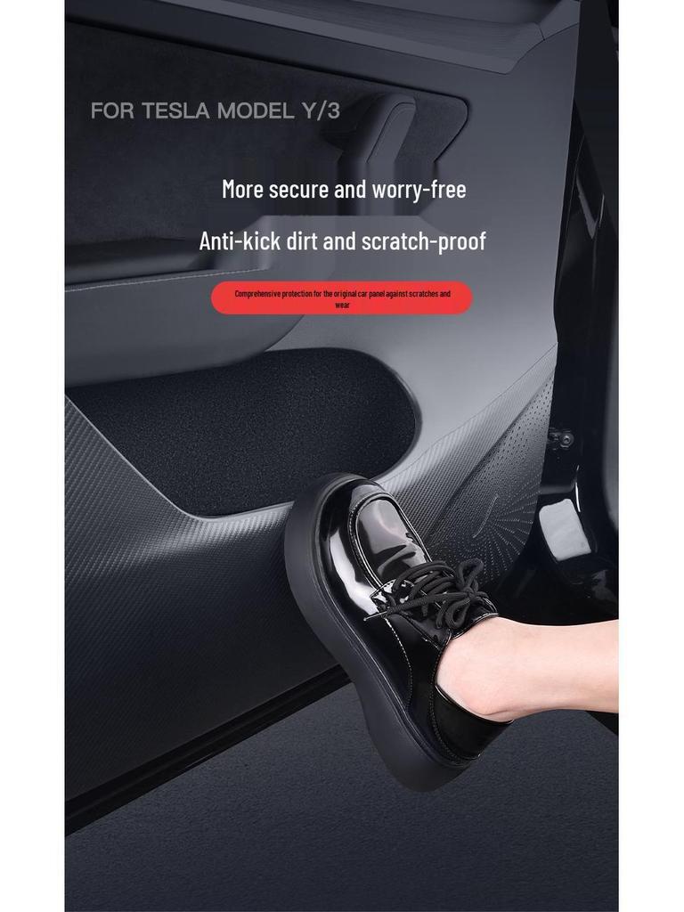 Tesla Model 3/Y Glove Box Kick Mat, Carbon Fiber Texture Door Protector, Interior Accessory.