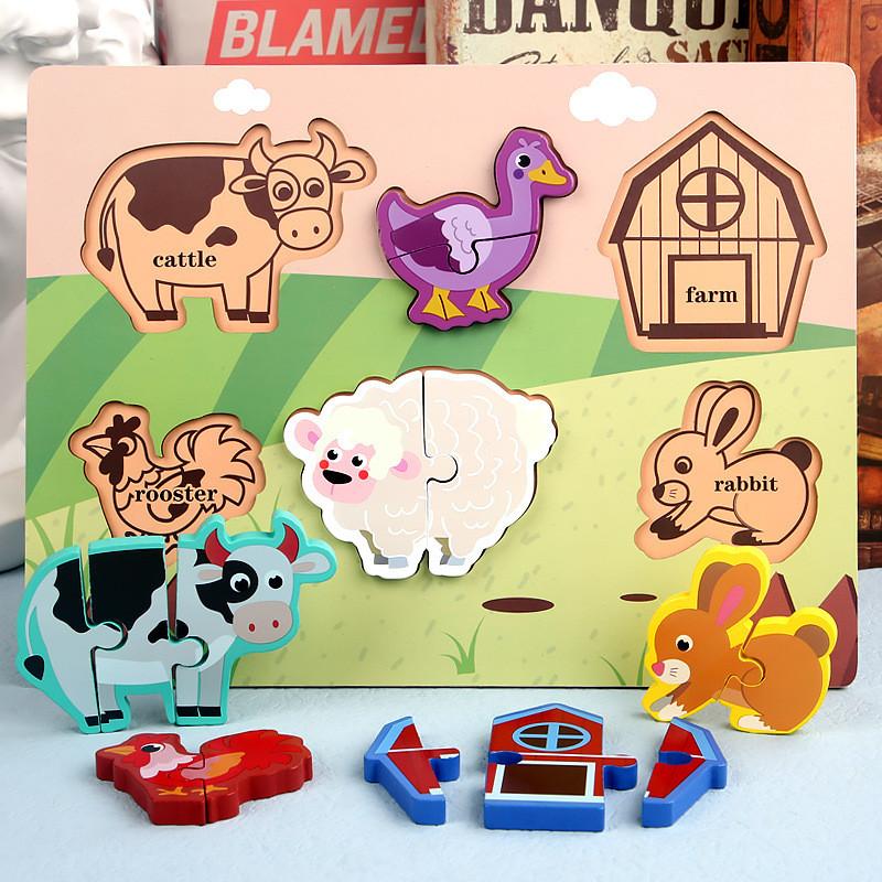 Wooden 3d Puzzle Blocks For Kids Educational Development Farm Animal Scenes Toy Gift For Children