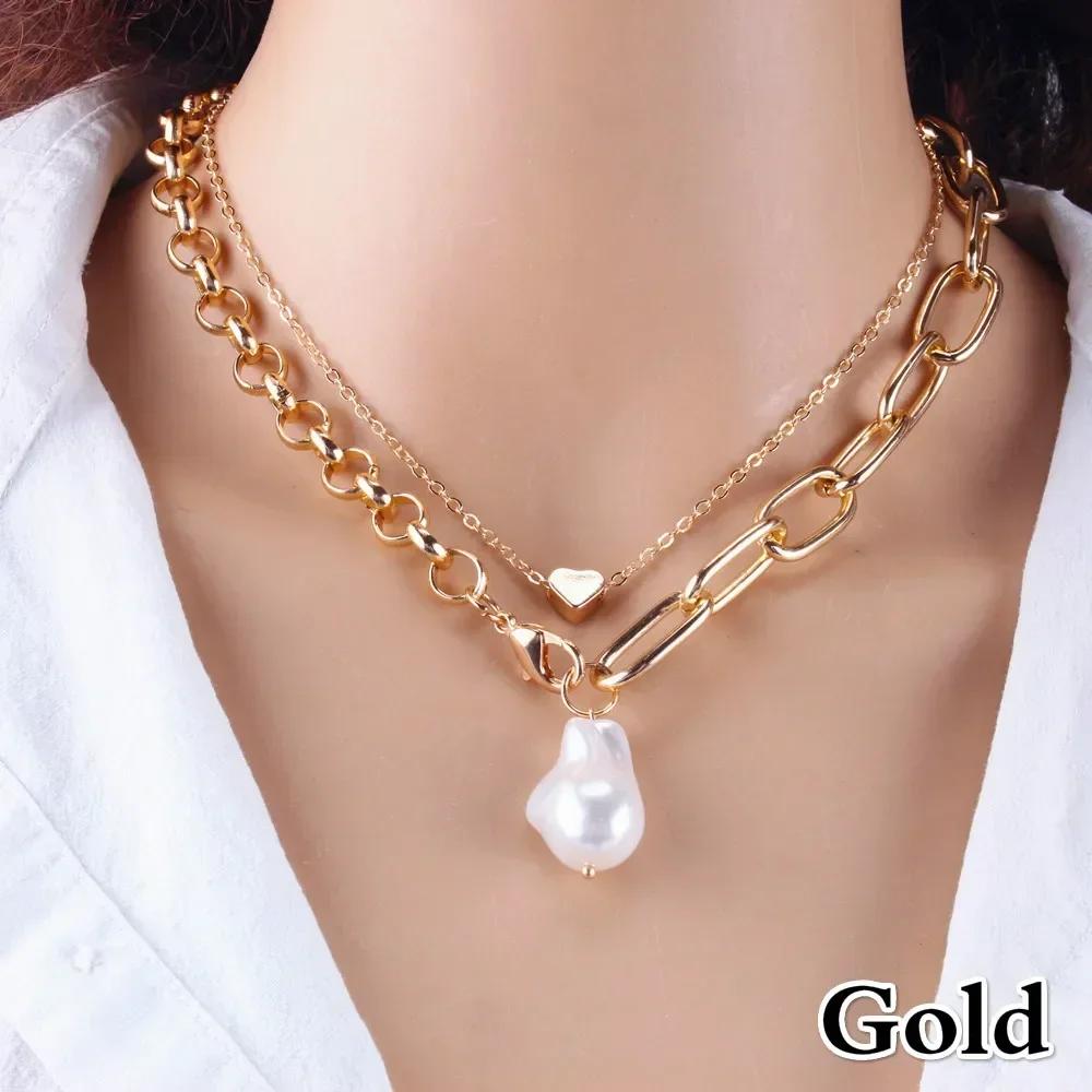 2024 Fashionable Female Baroque Alien Imitation Pearl Necklace Simple and Versatile Love Two-piece Set Creative Gift Accessories