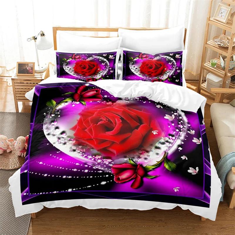 

Комплект пододеяльников с красными розами, полноразмерный, с цветочным принтом, пододеяльник с наволочкой 180x210, 260x220, двуспальная кровать для одной пары, мягкая EU Sing 135x200cm&Duvet Cover