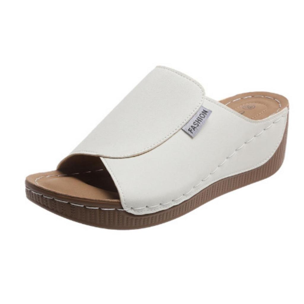 Women's Fashion Solid Slippers - Comfortable Arch Support,Breathable Outdoor Slippers Stylish,Open Toe Strap Back Heel Mid-heeled Stirrup Sandal