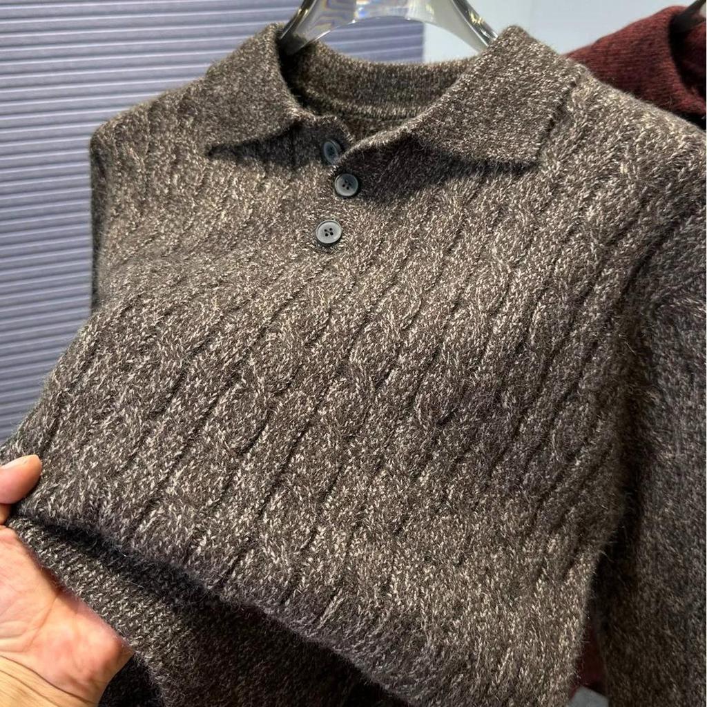 Men's Trendy Korean Cable Knit Collared Polo Sweater – Versatile Autumn/Winter Fashion