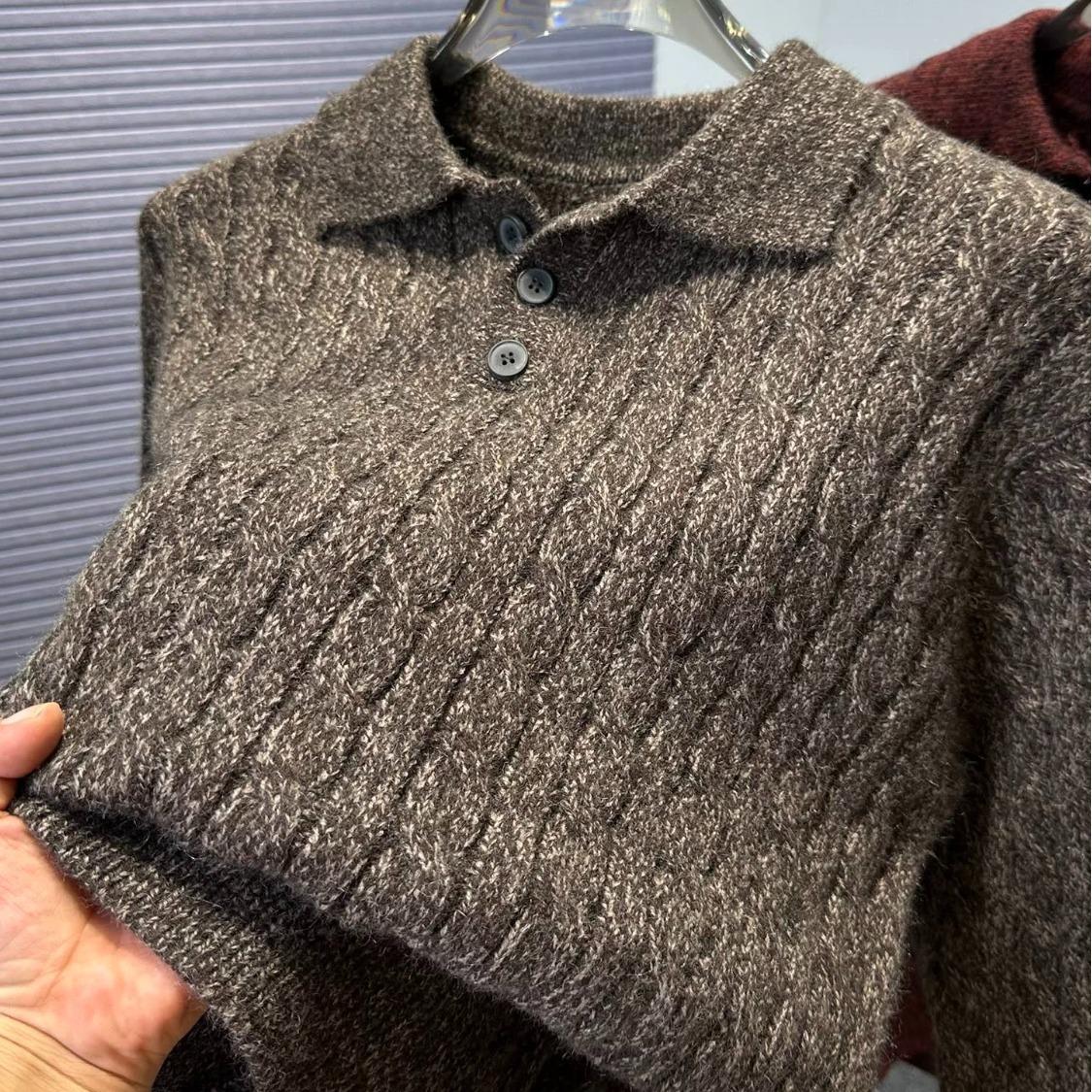 Мужской модный корейский джемпер-поло с косами и воротником – Универсальная осенне-зимняя мода 2XL темный кофе