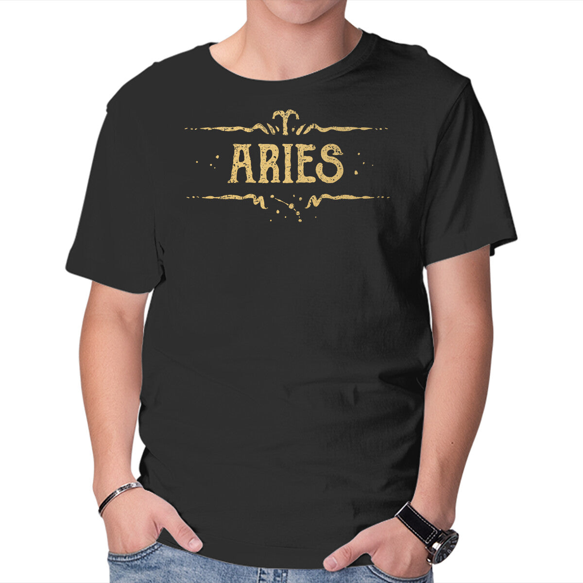 Unisex Crew Neck T-Shirt Vintage Aries Graphic Short Sleeve Casual Tee S