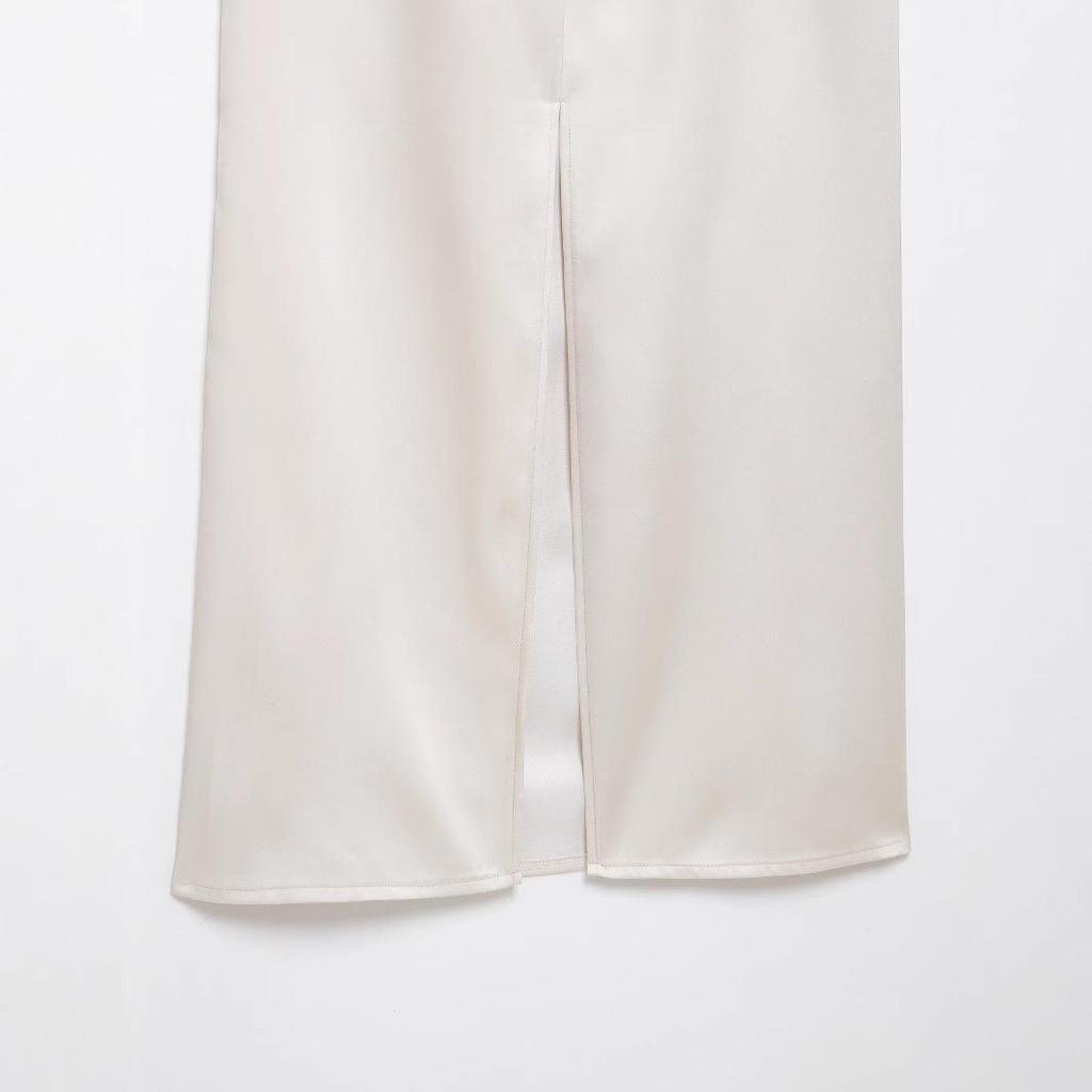 2025 Spring Women's European & American Style Silk Satin Straight Skirt