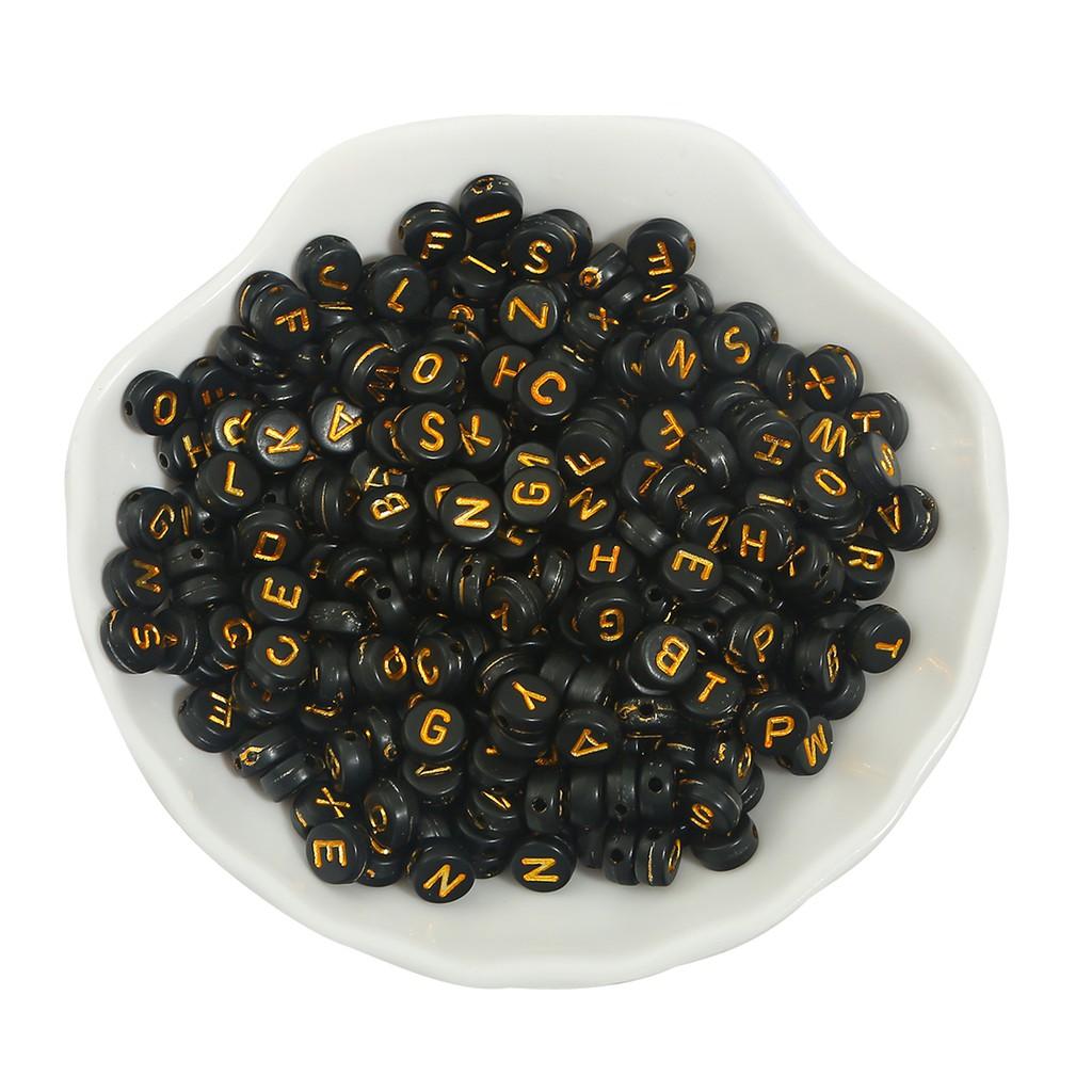 

100 шт., металлические цветные акриловые круглые бусины с алфавитом/буквой для изготовления ювелирных изделий, браслет ручной работы, ожерелье золотой/чёрный
