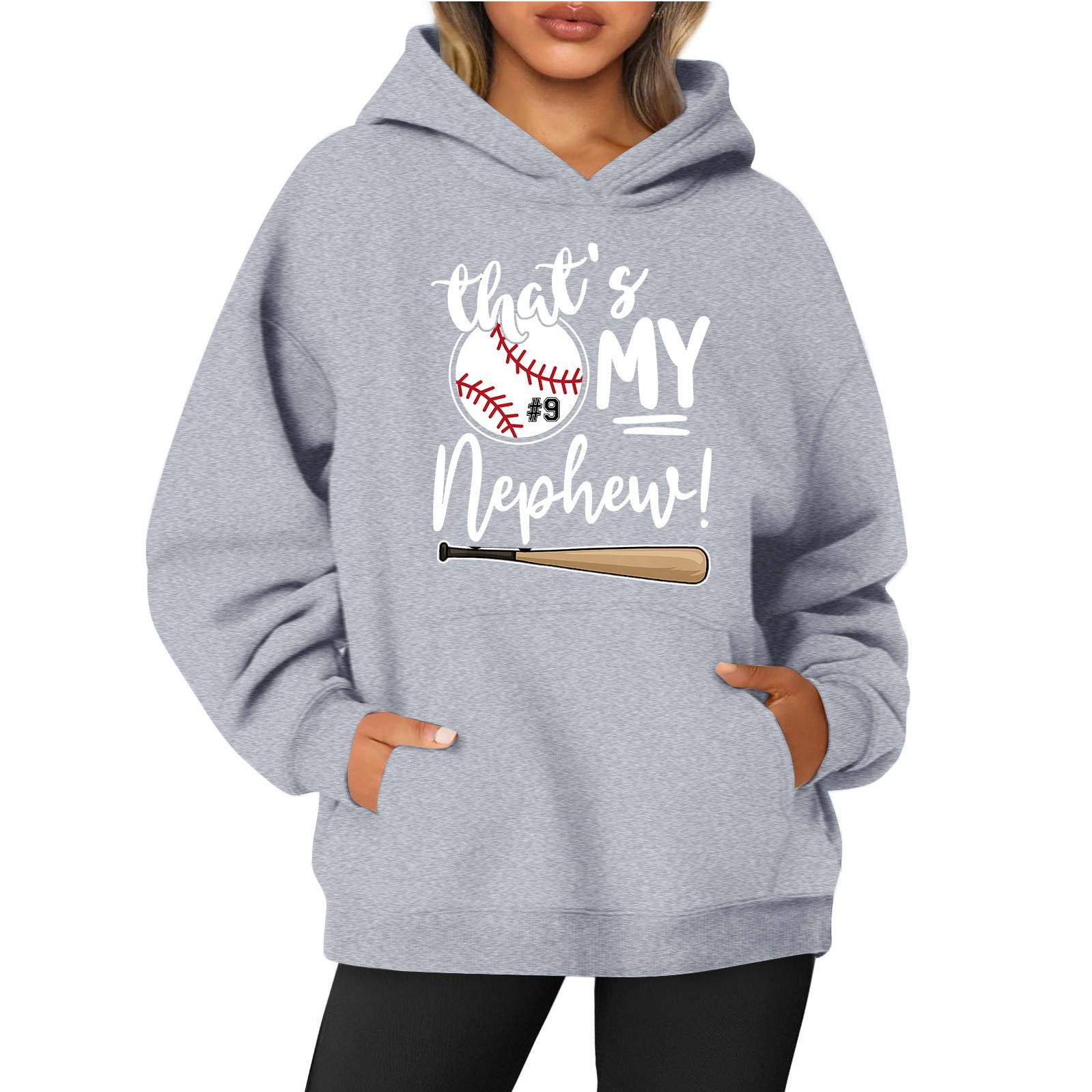 

Women s Round Neck Long Sleeve Baseball Print Top Hoodie M