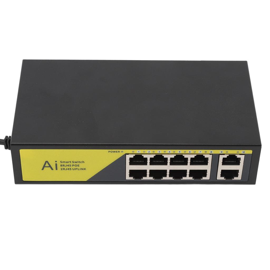 AI POE Switch 8 POE Ports and 2 Uplink 100Mbps High Speed 120W Metal Power Supply Ethernet Network Switch Extend 250M