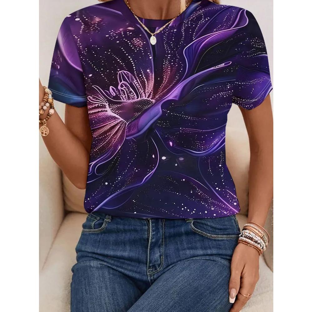 Creative Flower 3D Printed Short Sleeved T-shirt Fashionable Comfortable Soft Breathable Large Loose Womens T-shirt