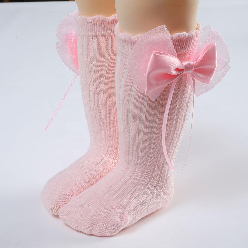 New Spring and Autumn Babies' Socks Spanish Baby Knee-Length Big Bow Dress Socks Solid Color Striped Stockings