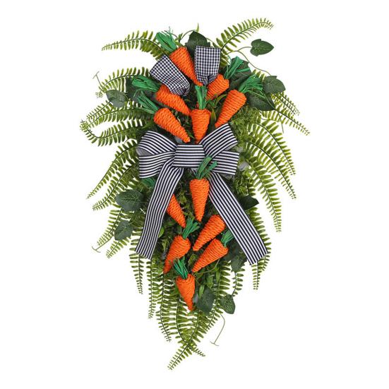 Easter Swag Wreath Rustic Artificial Teardrop Wreath with Carrots And Ferns for Spring