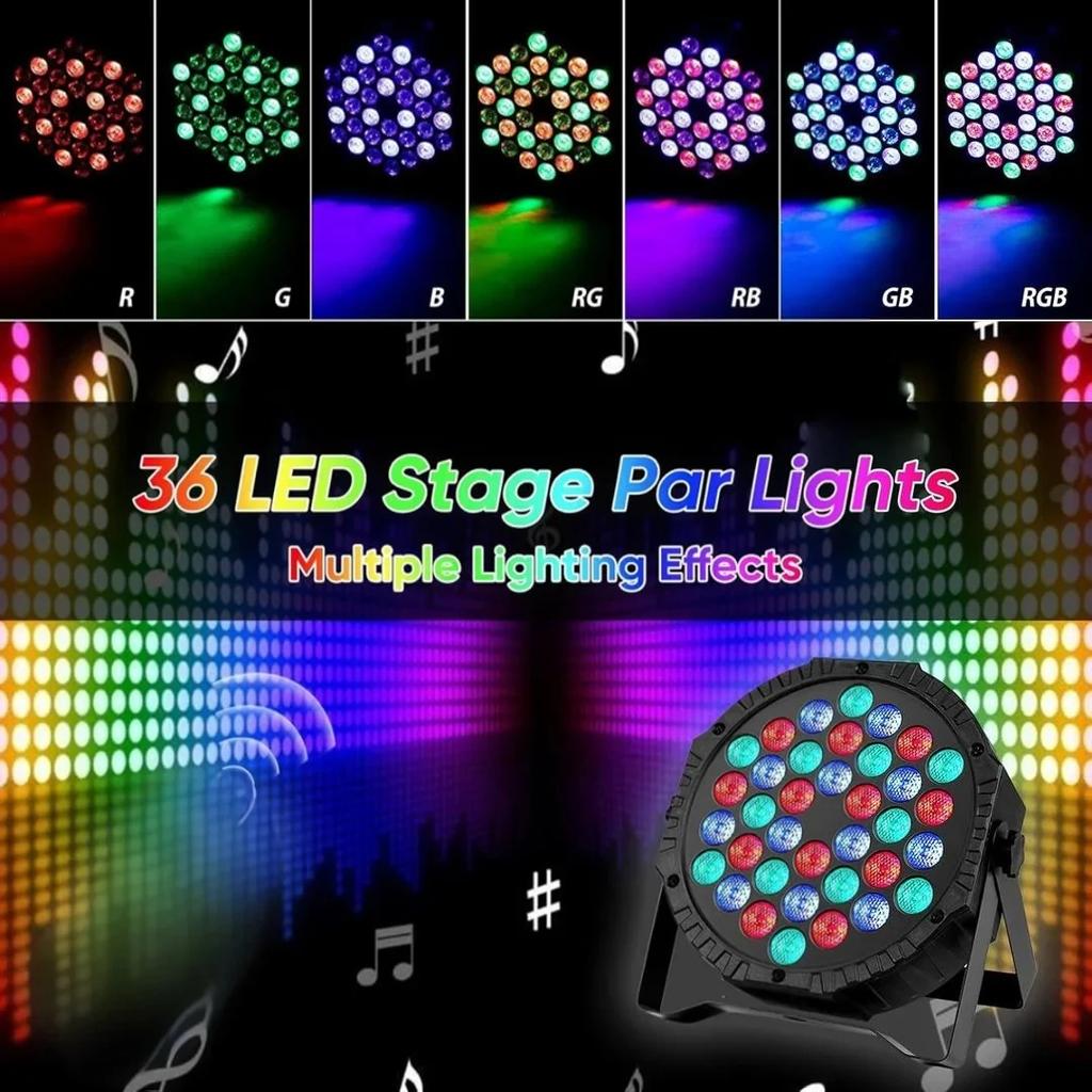 RGB 36LED Par Stage Light Sound Activated DMX512 Uplight with Remote Control for Disco Wedding Event Club Holiday Performance