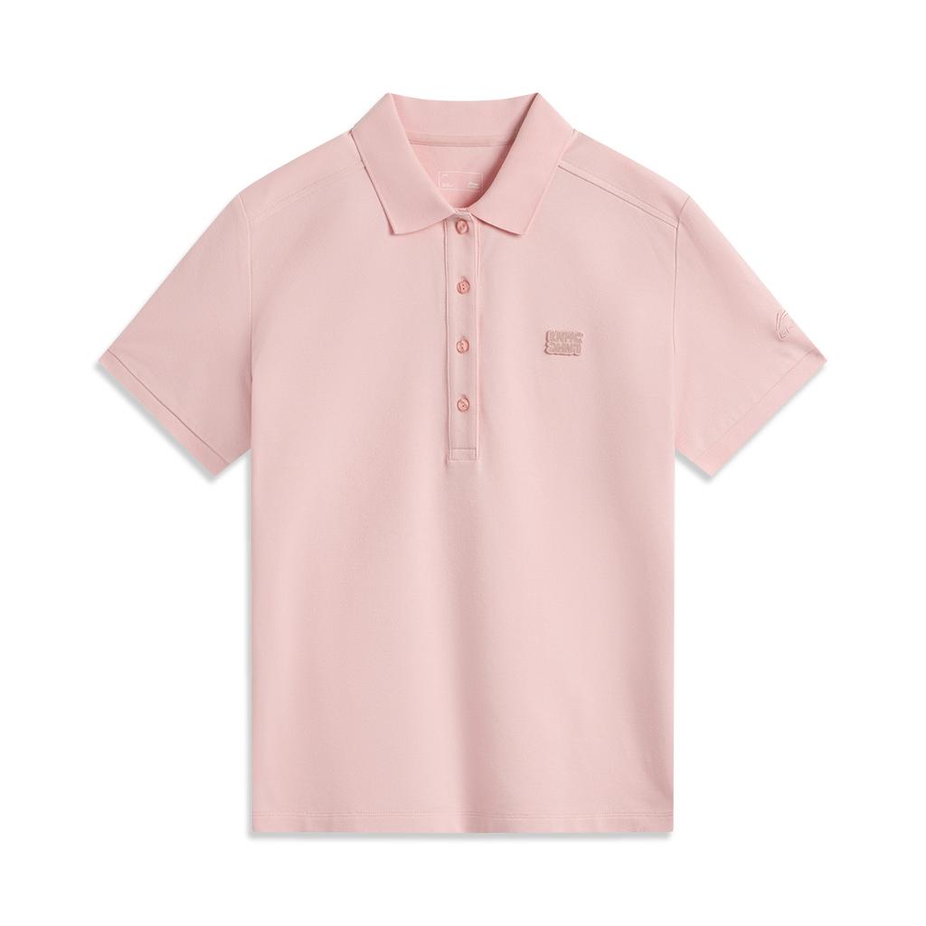 Li Ning Comfortable Casual Simple Solid Color Short Sleeve Polo Shirt Women Tops Light-Pink APLV166-1