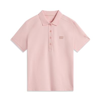 Li Ning Bequemes Lässiges Einfaches Unifarbenes Kurzarm-Poloshirt Damen Oberteile Hellrosa APLV166-1