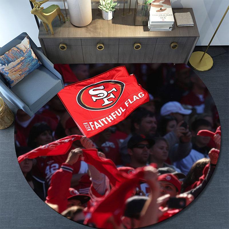 SF 49ers Muster runder Teppich, Teppich für Wohnzimmer Schlafzimmer Spielzimmer, Rutschfeste Bodenmatte, Feiertagsgeschenke und Geburtstagsgeschenke.