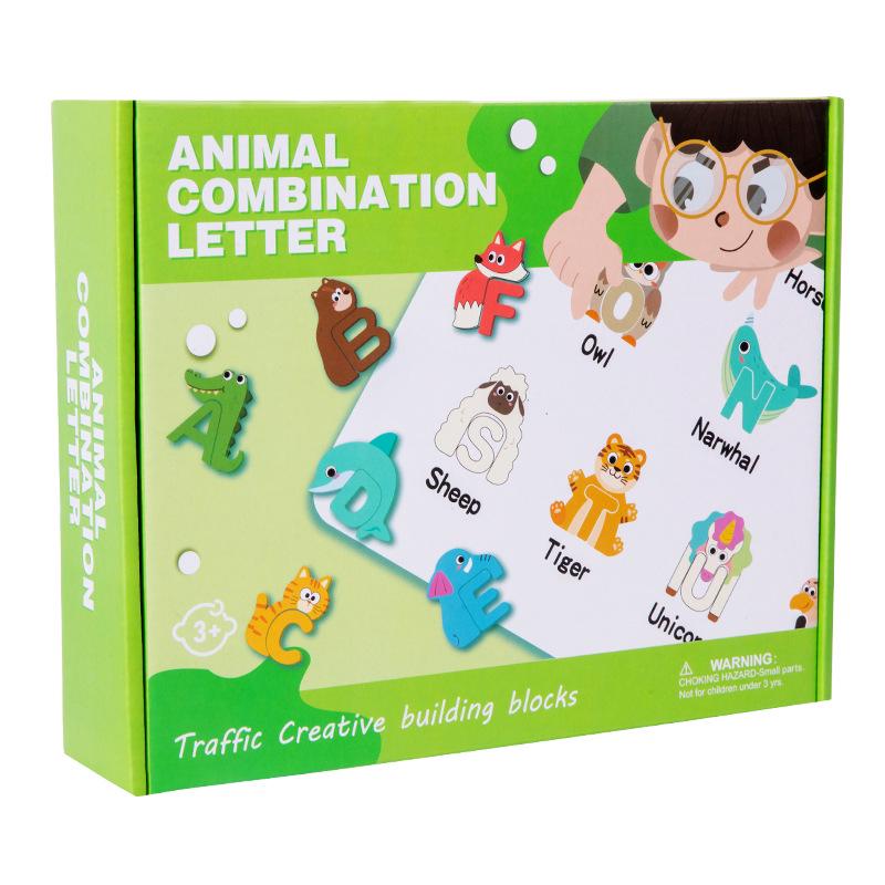 Creative Wooden Animal & Dinosaur Letter Blocks: Fun Educational Puzzle Toys for Kids