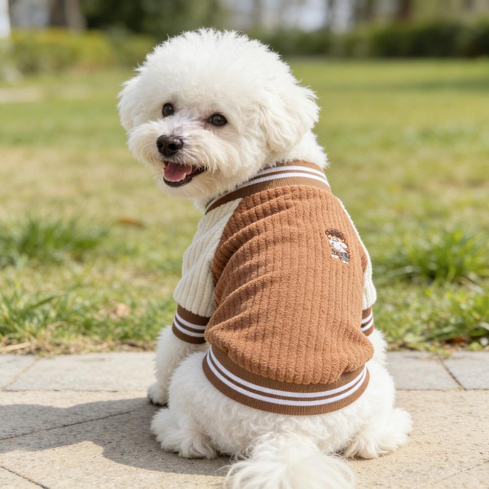 

Embroidered Pet Baseball Jackets Warm Cat Coat Coat Puppy Spring Clothes Pet Wear S коричневый