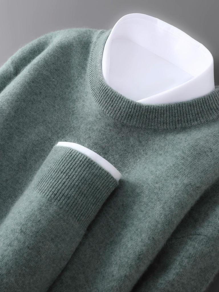 Men's Plus Size 100% Pure Wool Round Neck Cashmere Sweater - Autumn/Winter Casual Knit Pullover