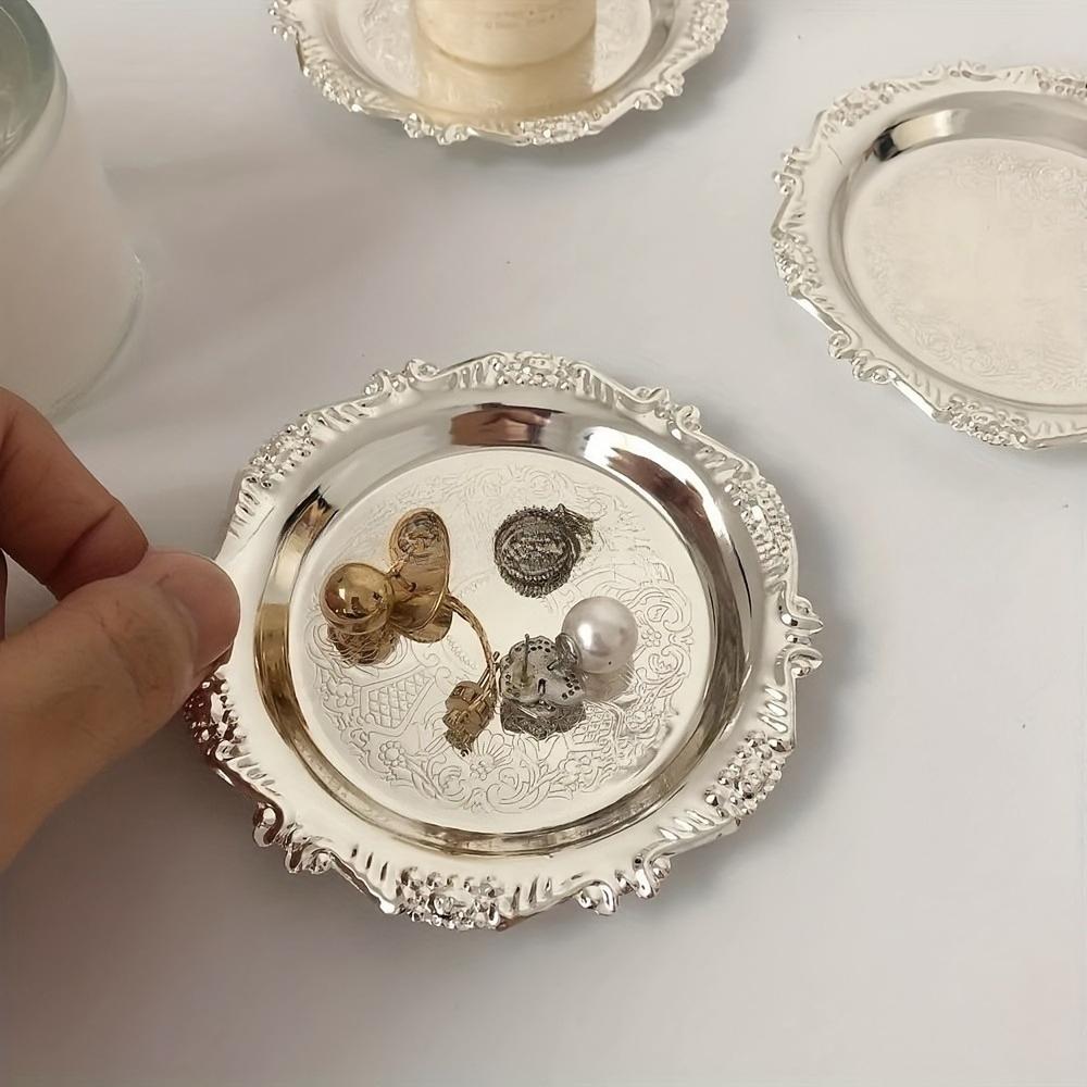 Round Metal Tray  Jewelry Dish Earrings Necklace Ring Candles Storage Plates Display Bowl Photography Props Home Decoration