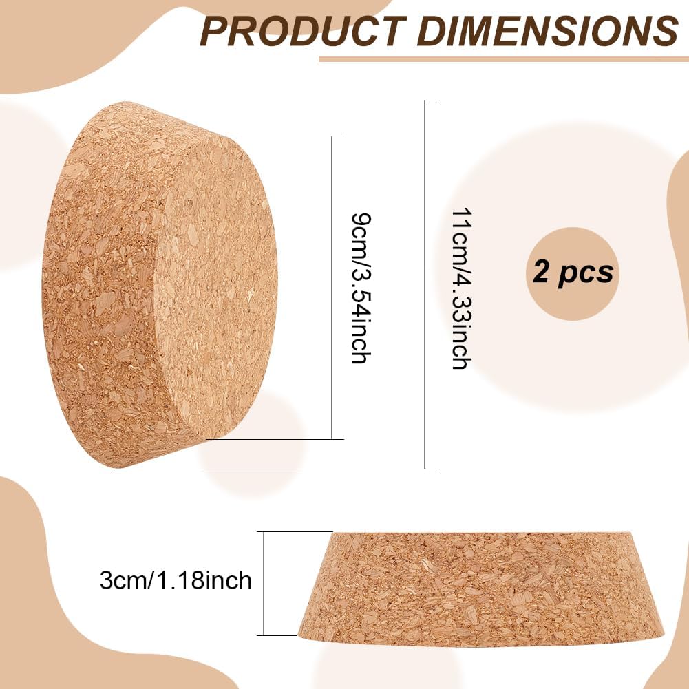 BENECREAT 2-Pack Large Cork Bottle Stoppers, 3.5~4.3 Inch Tapered Cork Plugs for Wine Bottle, Carafes, Pottery, Beer Glass Bottle, Craft DIY Decor,