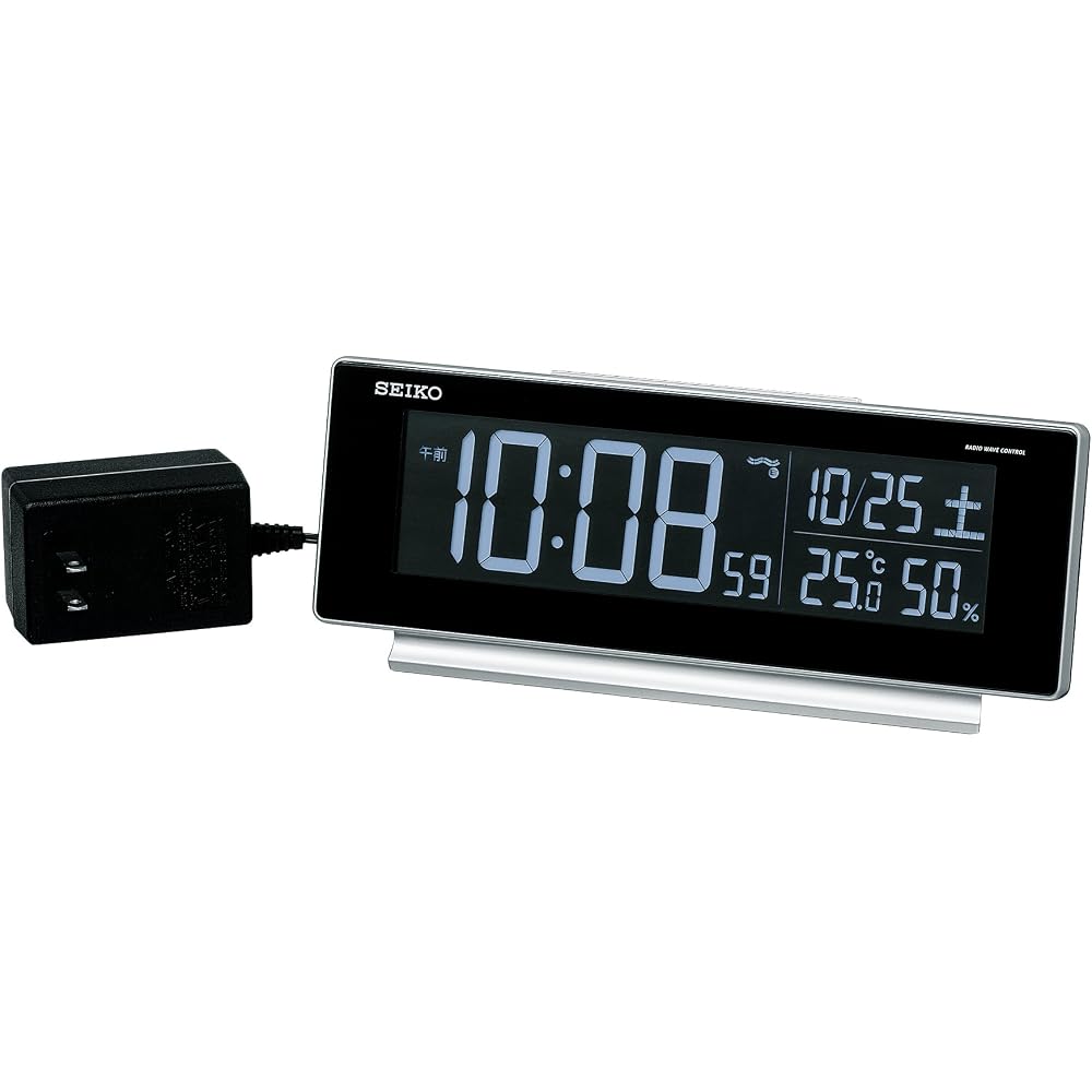 Seiko Clock Alarm Clock, Radio-Controlled, Digital, AC Powered, Color LCD, Series C3, Silver Metallic, DL207S SEIKO