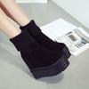 Winter Fashion Platform Black Boots Wedges Women's Botas Height Increasing Ankle Boots Knit Collar Chunky Heel Shoes for Women