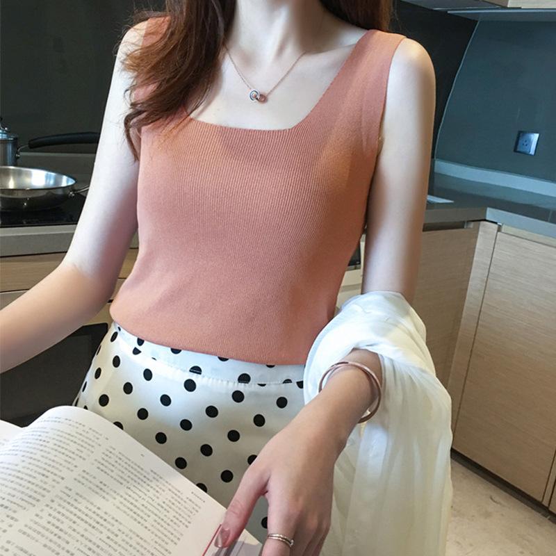 Small Suspender Women's Autumn and Winter Suit with Summer Sleeveless Short Knitted Black Vest and Bottoming Shirt Top