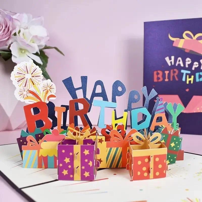 1PC 3D Birthday Memorial Greeting Cards Foldable Cards Birthday Gifts Greeting Cards Party Supplies