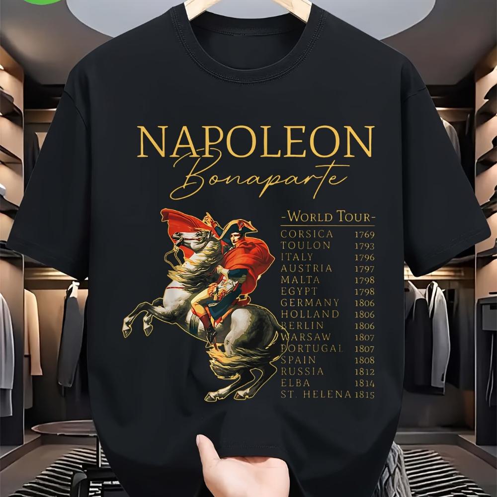 Unisex Casual Grafisch T-shirt met een Napoleon Bonaparte Wereldtour Design Van 1769 Tot 1815 Zwart T-shirt Geschikt voor Concerten