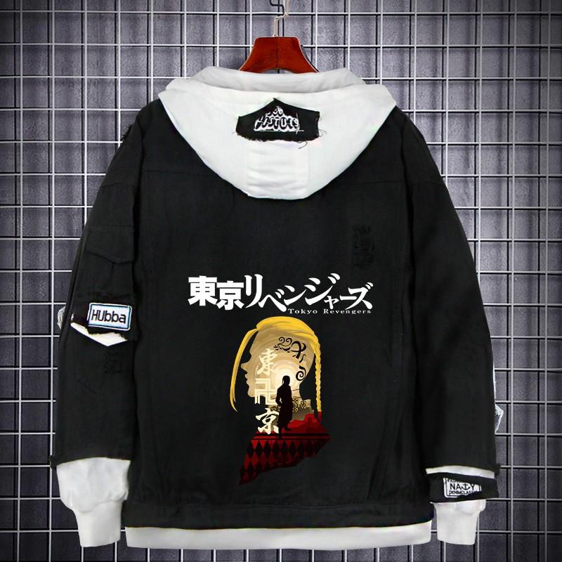 Tokyo Revengers Anime Denim Jacket Fake Two-piece Hoodie Men Youth Streetwear