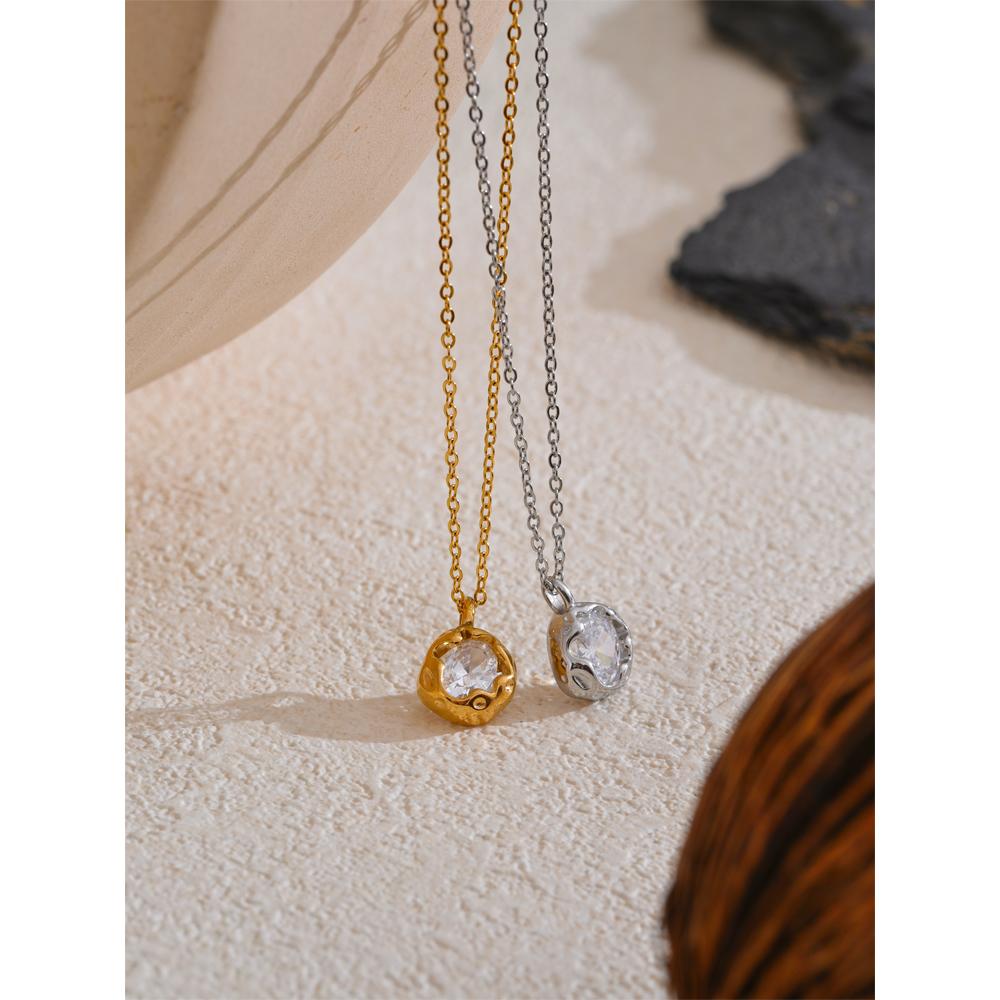 Yhpup High Quality Shiny Cubic Zirconia Necklace Pendant Chain Gold Silver Color Temperament Trendy Jewelry Accessories Gift