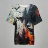 Women Casual Short Sleeve Henley Shirt Cotton Linen Blend Halloween Print Front Pocket Button Neck Blouse