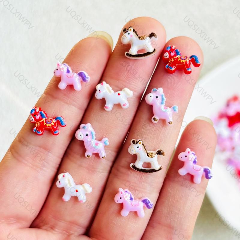 55Pcs Cute Mini Cartoon Colorful Unicorn Horse Nail Art Charms Resin Nail Decorations For Diy Hairpin Nails Crafts A151