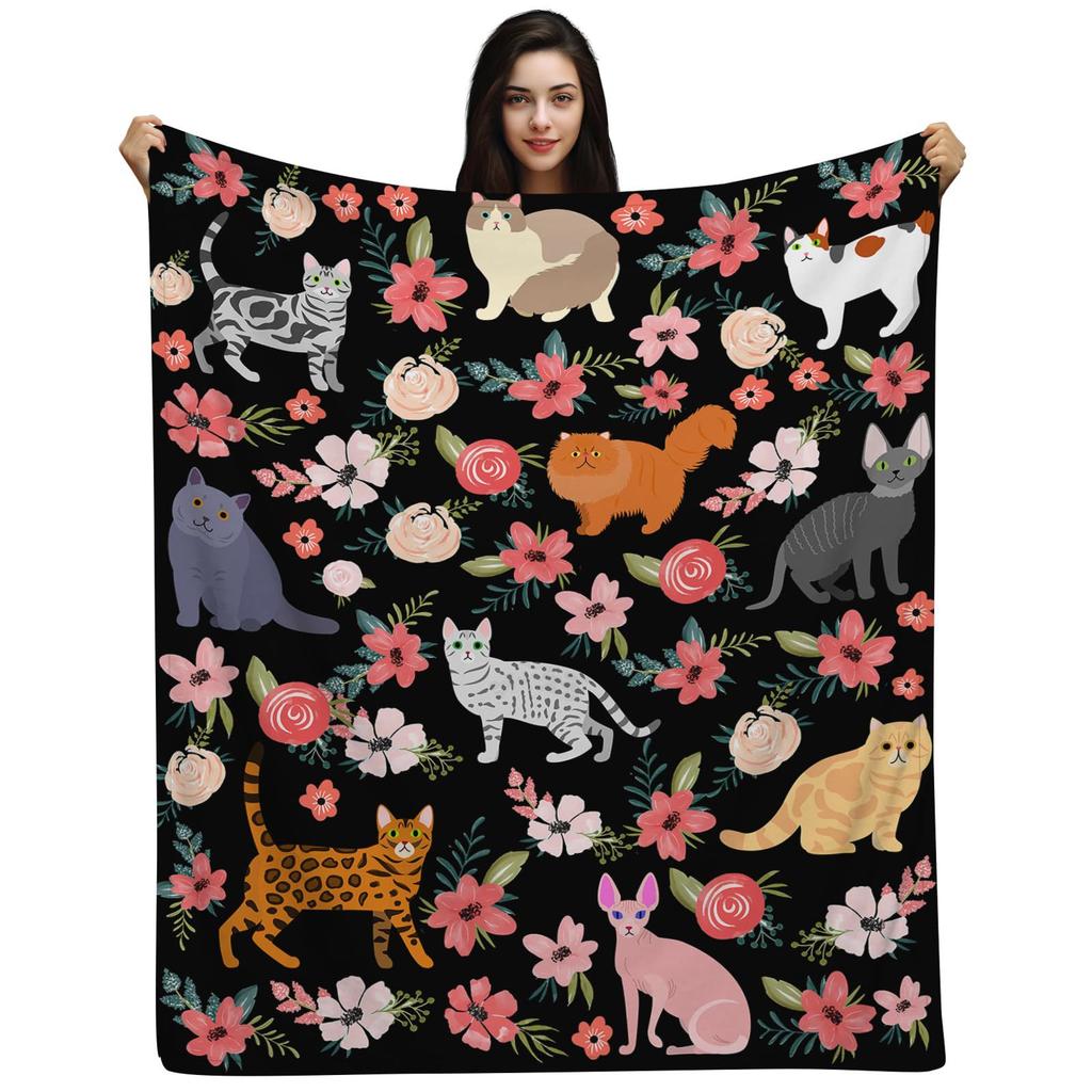 Cute Cat Flannel Digital Print Blanket Sofa Blanket Office Nap Blanket