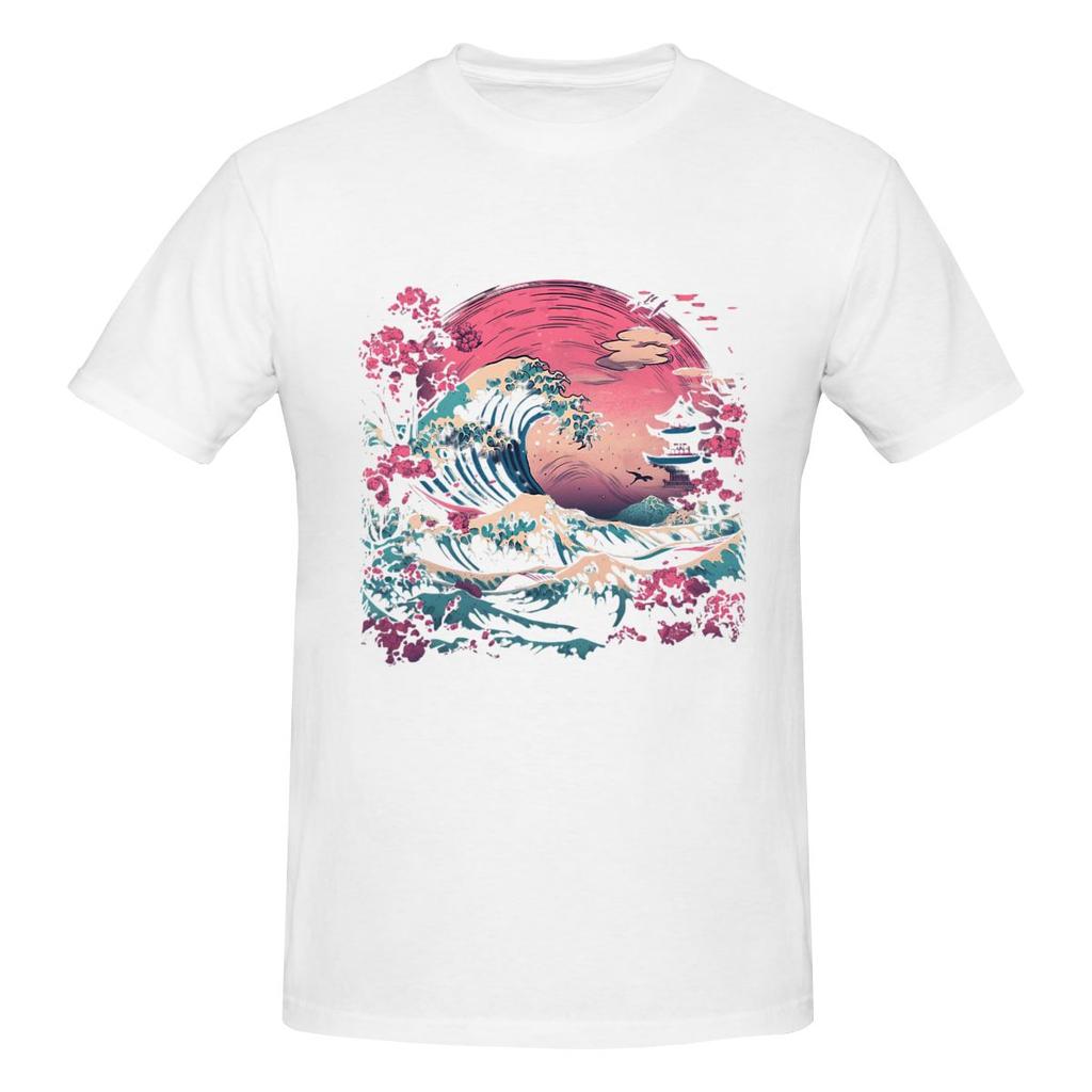 Synthwave Traditional Japanese Wave American Style Tshirt Versatile Simplicity Heat Transfer Cotton Tee